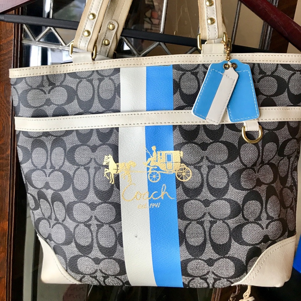 Coach heritage stripe large tote/work bag/baby bag